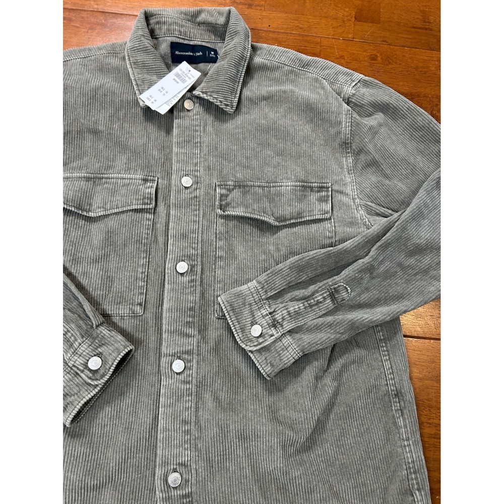 New Abercrombie & Fitch Corduroy Shirt Jacket Mens M Gray Button Front - Picture 6 of 11
